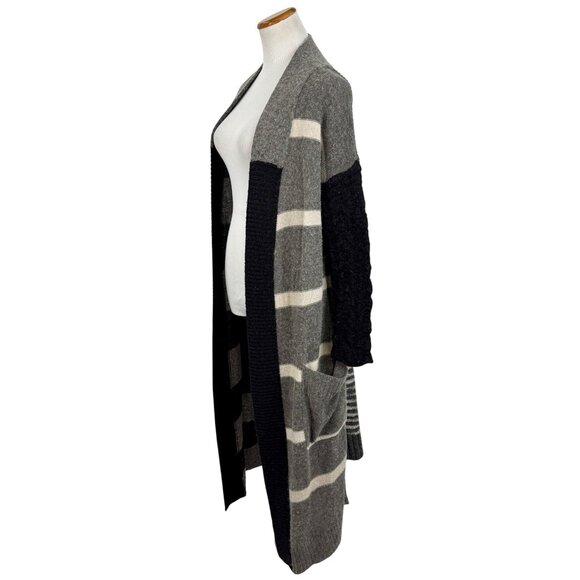 Free People Black Gray Striped Floral Knit Long Cardigan | Boho Grunge Fairy S - Picture 15 of 16